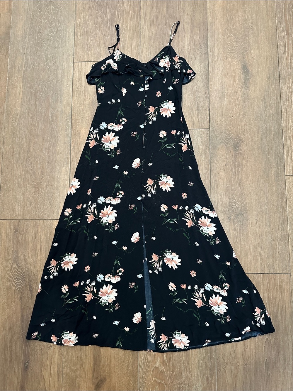 Black Floral Maxi Dress with Pink & White Blooms
